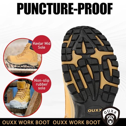 OUXX Work Boots for Men, Side Zipper Steel Toe Shoes, Water-Resistant, Non-Slip, Puncture-Proof(OX2720)4