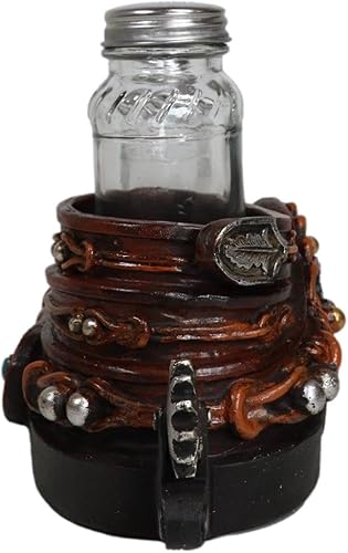 Miniatura 3 de Ebros Gift Juego de salero y pimentero rústico de vaquero occidental con acabado de piel sintética y conchos turquesas, juego de salero y pimienta