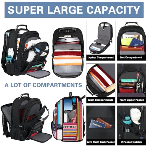 18.4 Inch Laptop Backpack,Extra Large Travel Backpack for Men Women,60L Big Capacity Heavy Duty Computer Bag TSA Friendly RFID Anti Theft Pocket Backbag,21.2*15.5*11.5 inch Blue by SINVICKO - Image 2