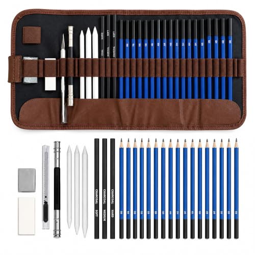 Image of Artownlar 28 Pcs Sketching Kit, Drawing Pencils Set with Graphite & Charcoal Pencils, Blending Stumps, Erasers, Pencil Extender & Art Knife, Drawing Shading Kit for Beginners & Artists