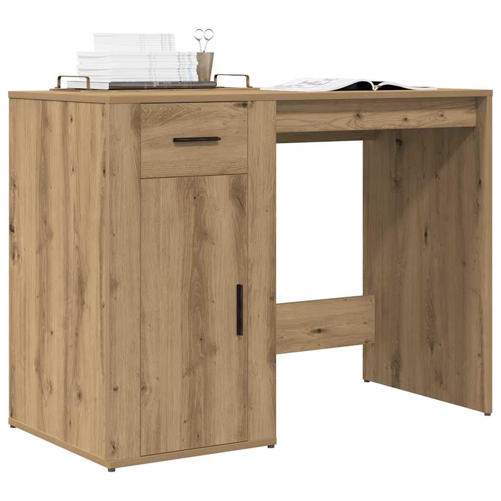 Scrivania Rovere Artigianale in Legno Multistrato 100x49x75 cm con Cassetto e Ripiano per Studio Ufficio Casa Smartworking Postazione PC Gaming Salvaspazio