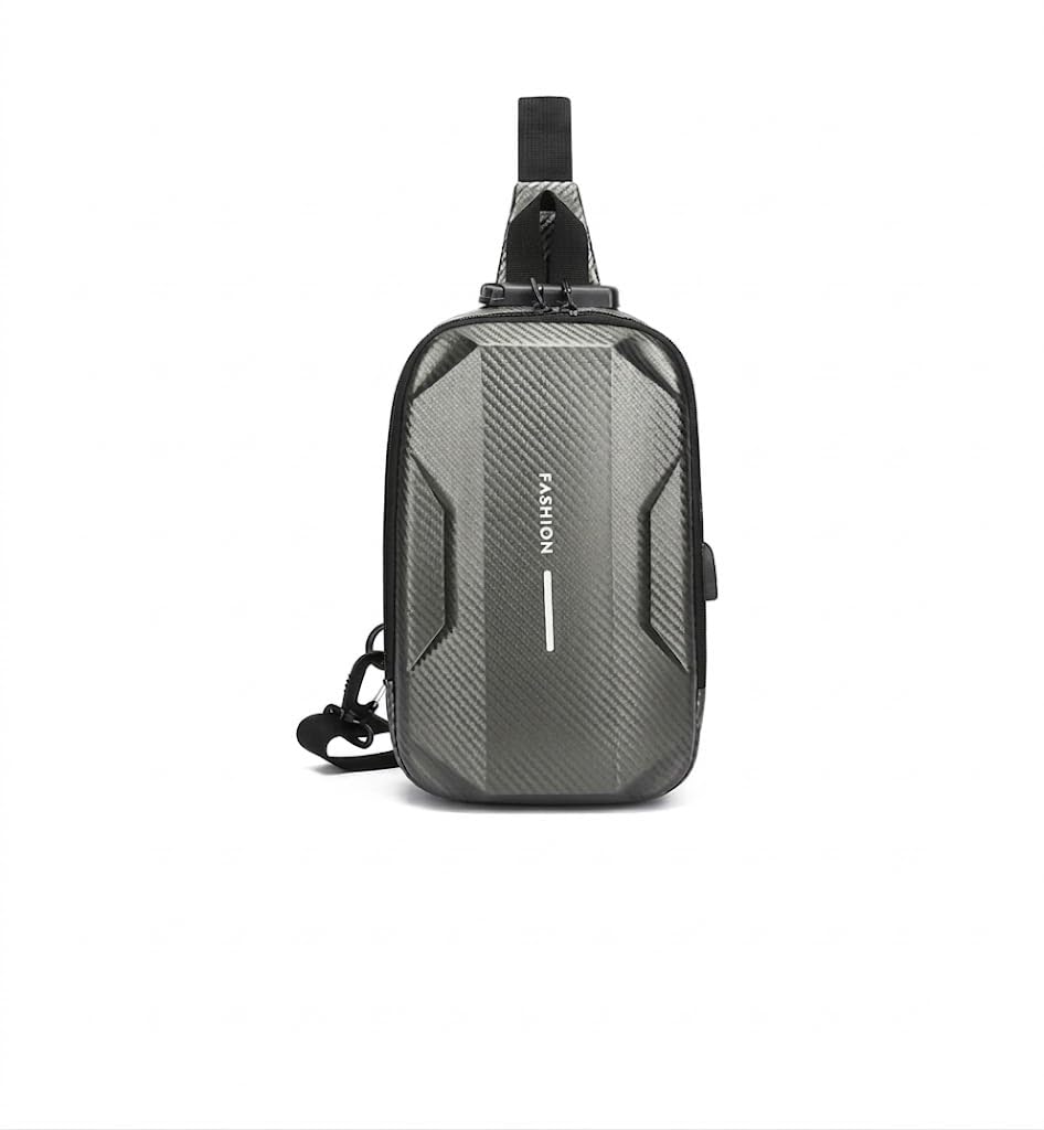 navrangi Fashion Hard Shell Sling Bag, Carbon Fibre Texture, Grey, Crossbody Chest Pack for Travel-picture-47