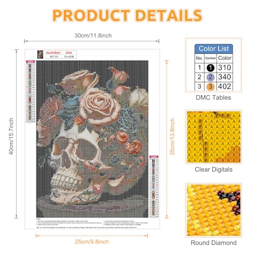 EOBROMD Skull Diamond Painting, 5D Diamond Painting Kits for Adults Full Round Drill Diamond Art Kits - Image 2