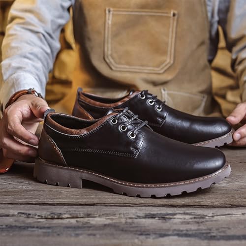 Men's Fashion Dress Oxfords Vintage Leather Round Toe Lace Up Platform Lug Sole Business Casual Modern Derby Shoes Comfort Anti-Slip Work Shoes for Men3