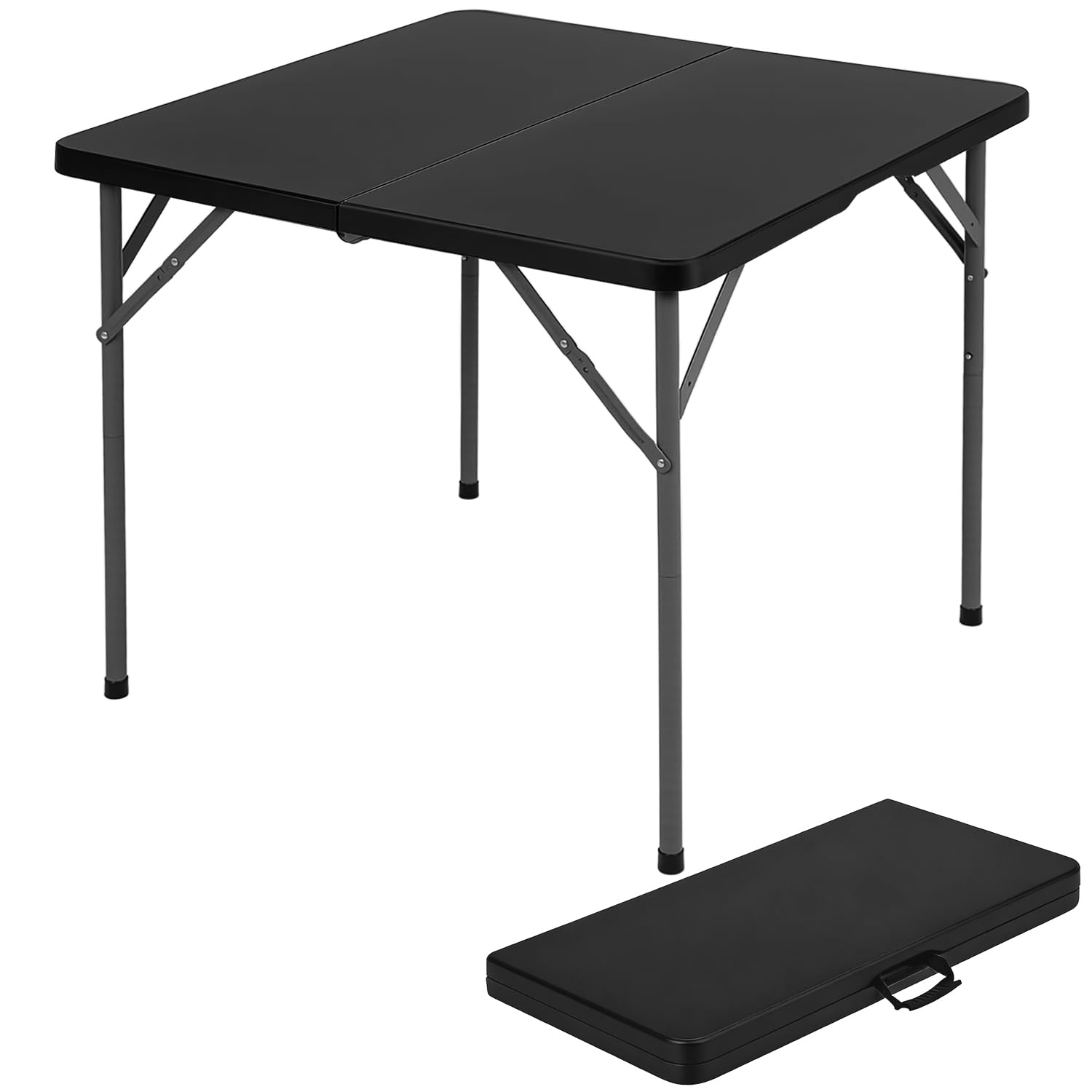 BestOffice 4 FT Picnic Table Folding Table Camping Plastic Table Fold Up Table Lock for Party Event, Black — view 16