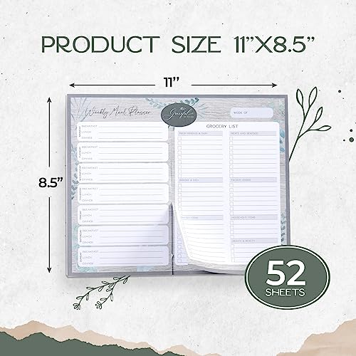 Graceful By Design Weekly Meal Planner and Grocery List Magnet Pad For Fridge or Wall - Weekly Menu Board For Kitchen and Meal Planner Magnetic with Tear-Off Grocery List Notepad - 8.5" x 11"