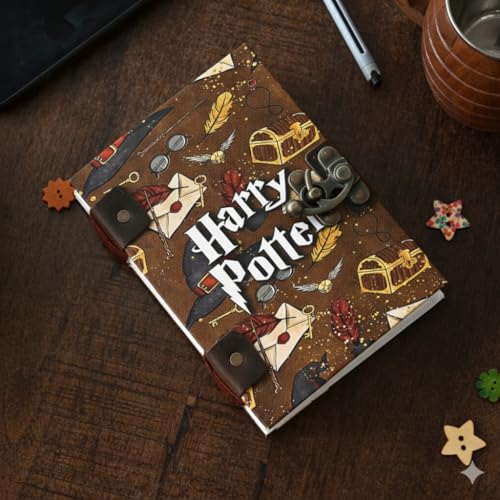 Image of Handmade Harry Potter Journal with Lock (5x7 Inches) | Recycled Paper Diary for Fans | Eco-Friendly Magical World Notebook