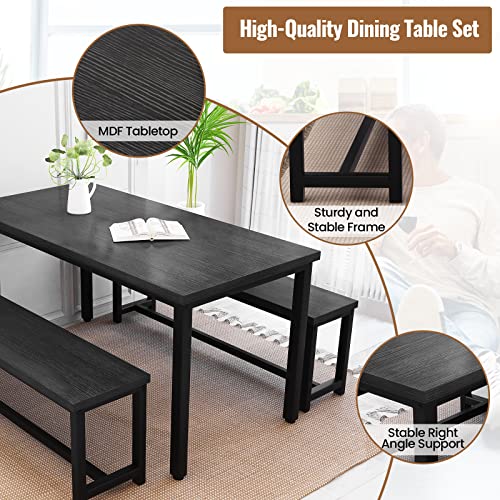 Recaceik Dining Table Set For 4, Modern Wood Bench Dining Table And Chairs, 43.3'' Dining Room Table Set Kitchen Table Set With 2 Benches & Metal Frame For Kitchen, Small Space #TOP3