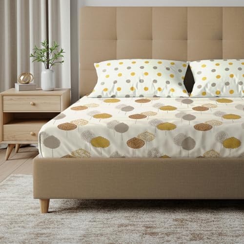 Image of Urban Space Serene 200 TC 100% Cotton Bedsheet for Double Bed, Queen Size Bed Sheet with 2 Pillow Covers Floral(Drops Mustard, Size 88 x 100 inches)