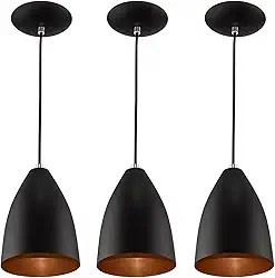 Kit 3 Pendentes Vegas Premium Gourmet Aluminio Preto/Cobre