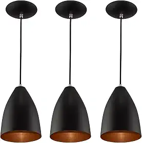 Kit 3 Pendentes Vegas Premium Gourmet Aluminio Preto/Cobre