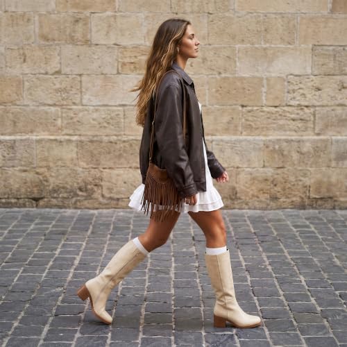 Image of Easyfox Womens Knee High Boots Chunky Low Heel Round Toe Tall Long Boots | Balanced Low Block Heel, Roomy Round Toe, Anti-slip Rubber Outsole, Fashion Heeled Dressy Fall Winter Long Boots for Women