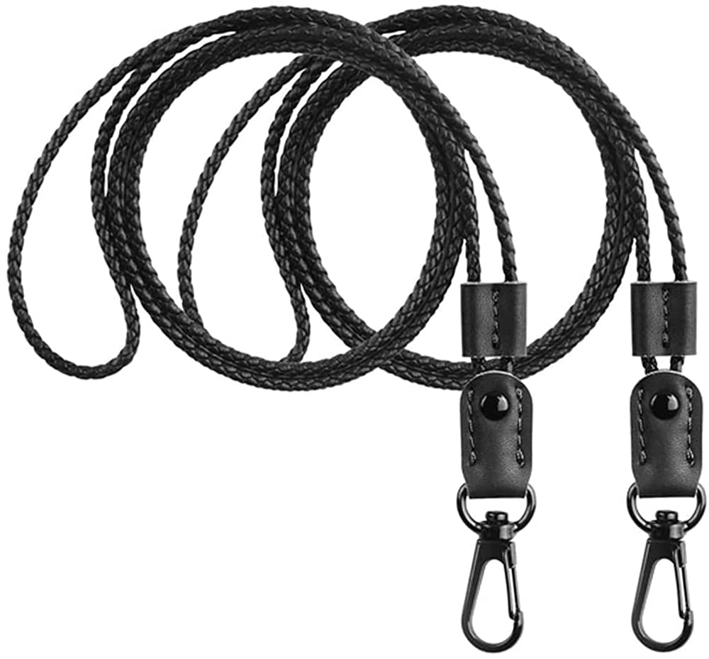 Lanyard for Key, ELECDON 2 Pack of Leather Lanyard Neck Strap with Strong Metal Clip for ID Card Badge Holder, Keys, Cell Phone, Mini Notebook Unisex (Black 2 Lanyards)
