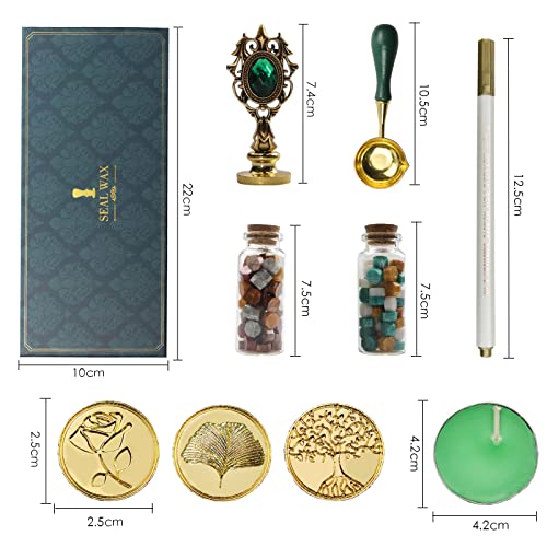 AOMAYLL Wax Stamp Set, Sealing Stamp Set for Letters Gifts, 1 Zinc Alloy Handle, 3 Brass Head Stamps, 1 Melting Spoon - Image 2