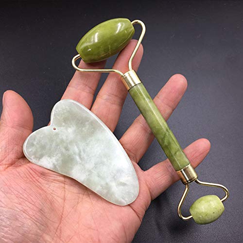Rolo Massageador Facial Pedra Natural e Gua Sha guasha Jade
