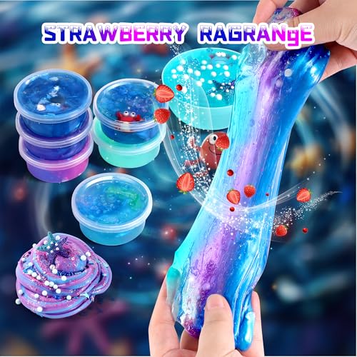 Ocean Slime Kit for Girls,Non Sticky,Super Soft Sludge Toy,Birthday Gifts for Kids 4-12,Soft Shiny Metal Clay Toy Girls & Boys