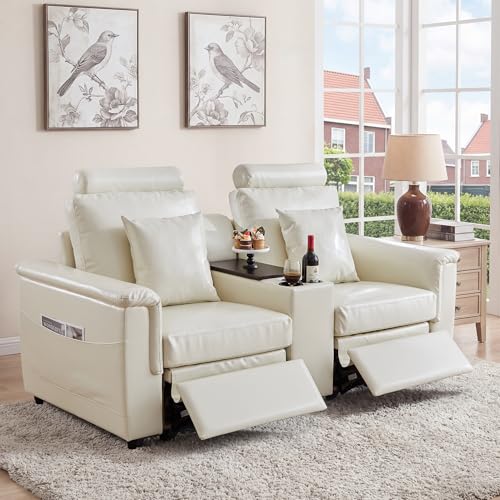 Image of RARZOE Modular Sofa Console Module with Storage, Faux Leather Storage Console with Table &USB Port&Cup Holder, Modular Sectional Sofa Module for Living Room Home Theater,Beige