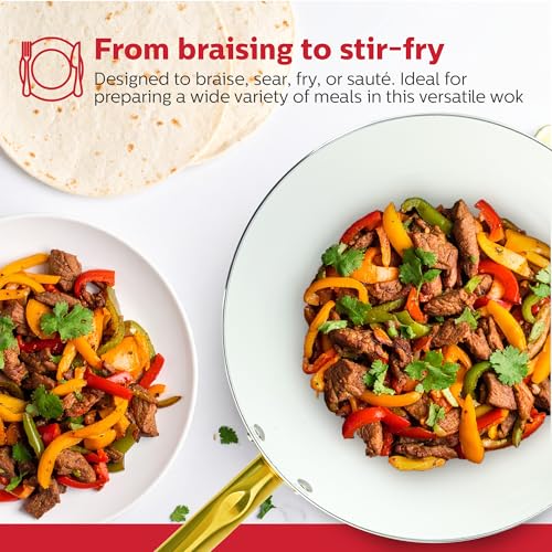 Wok cerámico blanco con tapa 12 pulgadas miniatura 2