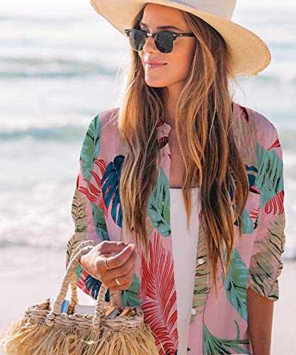 Image of Zoye Chen Women's Bikini Swimsuit Cover Up Button Down V Neck Shirts Long Sleeve Blouse Beachwear Bathing Suit