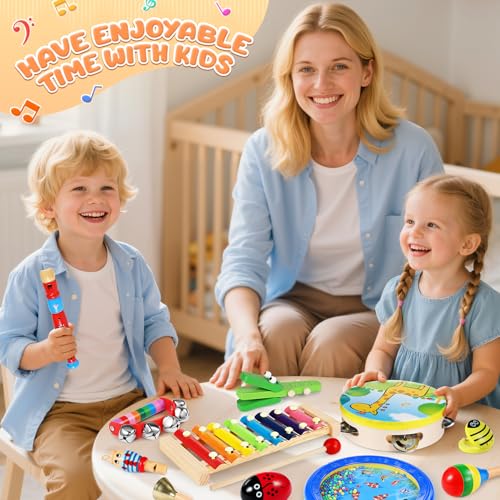 Jojoin Toddler Musical Instruments - 24PCS Baby Musical Instrument - Kids Wooden Percussion Musical Instruments Toys with Tambourine Xylophone - Musical Sensory Instruments Toys for 3 4 5 Year Old - Image 4