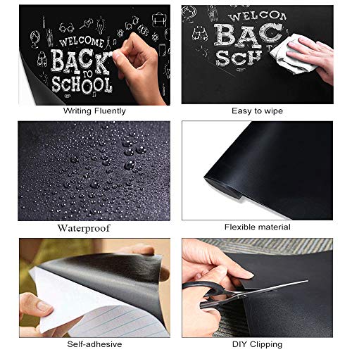 Image of Wishave Removable Chalkboard Contact Paper Roll With 5 Colorful Chalks, Self-Adhesive Blackboard Sticker Wallpaper Decal For Home, School, Office,Black 78.7 inch X 17.5 inch - Polyvinyl Chloride