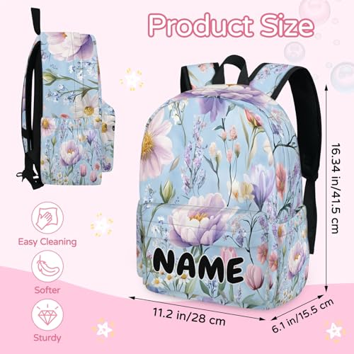 Personalized Spring Floral Travel Backpack for Men Women, 16 Inch Elegant Waterproof Lightweight Custom Backpack with Name for Work Travel Hiking3