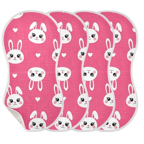 Cartoon Bunny Heart Pink Baby Burp Cloths Cotton Washcloths Super Soft Absorbent Burping Rags for Baby Girl Boy Muslin Burp Cloths 2 Pack3