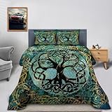Jeminise Viking Quilt Bed Set – Celtic Tree of Life Quilts Set Throw, Twin, Queen, King Size, Viking Quilt Bedding Set Blanket, Viking Bedding for Bedroom, Gifts for Viking Lovers