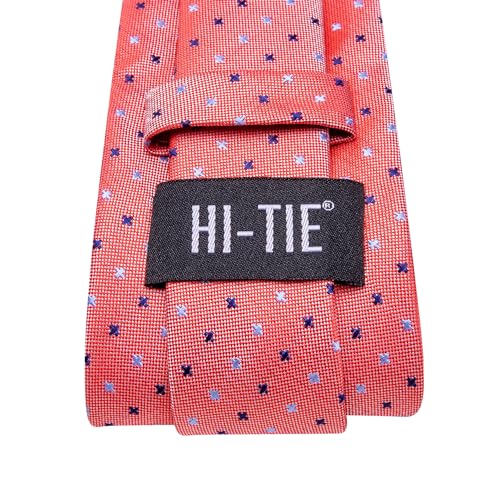 Image of Hi-Tie Mens Plaid Ties Classic Paisley Necktie with Handkerchief Cufflinks Set Business Stripe Tie
