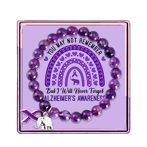 ARHTF Elephant Alzheimers Awareness Bracelet Purple Ribbon Awareness Alzheimers Bracelet Support Alzheimers Family Gifts For Dementia Support