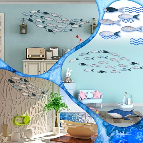 Blulu 20 Pcs Summer Coastal Metal Fish Wall Art - Modern Beach Themed Ocean Wall Decoration for Bedroom & Living Room (Vibrant Color) - Image 6