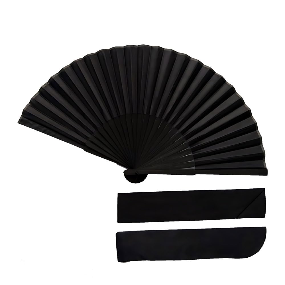 Generic Folding Silk Hand Fan for Dance, Party, Wedding, DIY Decoration, Home Decor (Black)