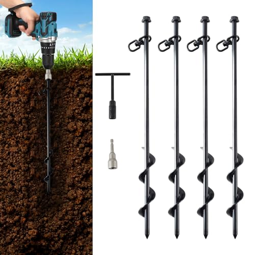 Rdutuok 4 PièCes Piquets Ancrage 40cm Ancrages au Sol pour Trampoline kit d'ancrage pour abri en Spirale pour sécuriser Les tentes, auvents, bâches,...