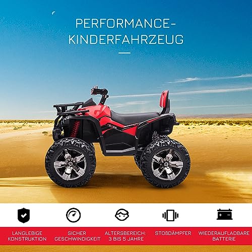 HOMCOM Elektro Quad für Kinder, 12V 10Ah Kinder Quad mit Vorwärts-, Rückwärtsfunktion, 2 Motor, USB-Anschluss, MP3-Musikplayer, Kinderfahrzeug mit Scheinwerfer 3-8 km/h, für 3-5 Jahre, Rot – Bild 4