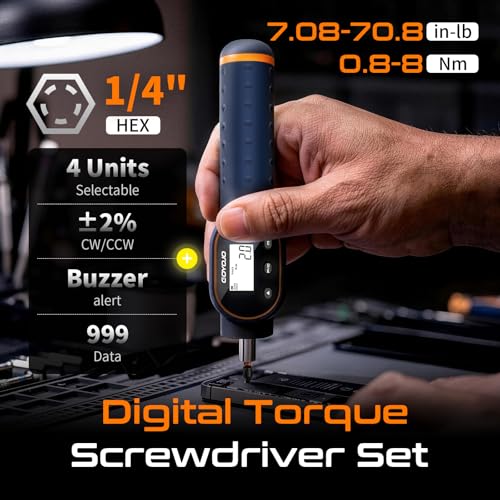 Image of GOYOJO Digital Torque Screwdriver 7.08-70.8 in-lb / 0.8-8 Nm, 1 /4 inch Adjustable Torque Screwdriver Set with Buzzer & Magnetic Bits, 999 Data Storage, for Gunsmithing, Electronics, and Mounting