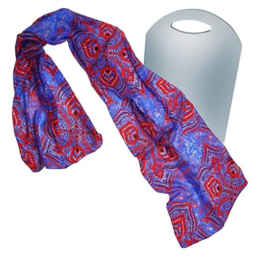 BEAT Foulard de Cuello para Mujer 100% Seda Estampado: Diseño Colección Fular 50 x 180 cm Azul con Motivos Rojo