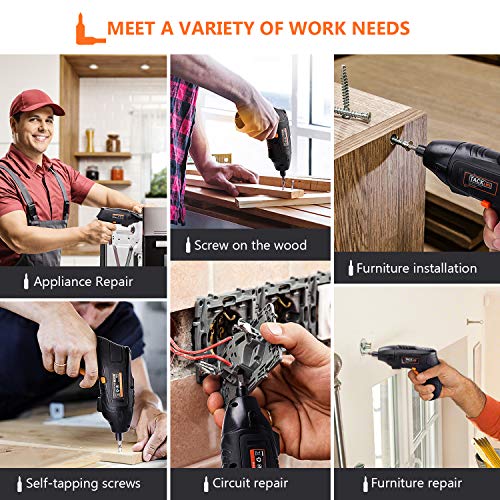 TACKLIFE Electric Screwdriver, 4V Max Cordless Screwdriver Rechargeable with Micro USB, Front LED Light, 10 pcs Screwdriver Bits, 3 Battery Indicator, Compact and Lightweight Design SDP60DC