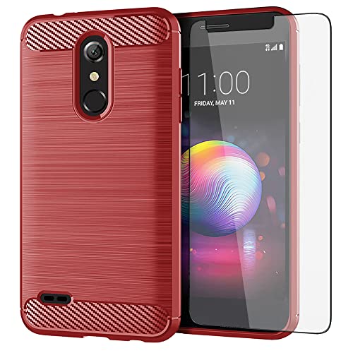 Asuwish Phone Case for LG K30 2018/Premier Pro LTE/Phoenix Plus/Harmony 2/K10/K11/Xpression with Screen Protector Cover and Slim TPU Cell Protective LGK30 K 30 30K LMX410 Women Men Carbon Fiber Red
