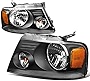 [Halogen Model] Factory Style Headlights Assembly Compatible with Ford F150 Lincoln Mark LT 2004-2008, Driver and Passenger Side, Black Housing Clear Lens Amber Corner