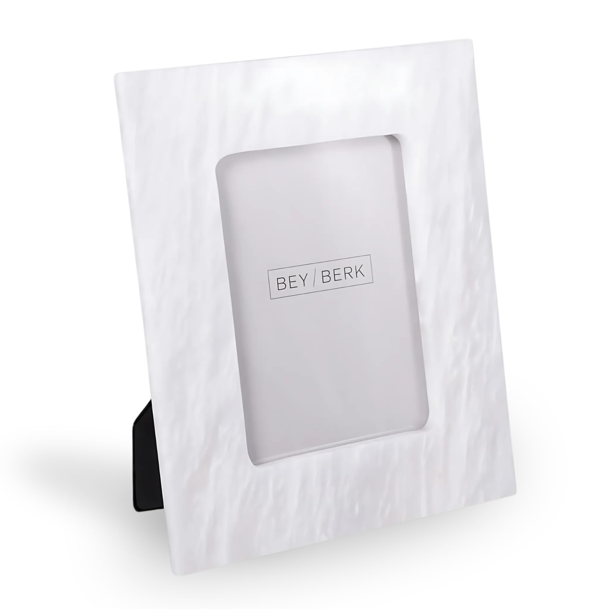 Bey-Berk Talin White Marble 5" x 7" Photo Frame with Easel Stand, Genuine Stone Picture Holder, Vertical or Horizontal Display