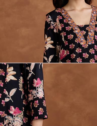 Image of Amazon Brand - Myx Women's Rayon Printed Kurta Set | Regular Fit | with Palazzo & Dupatta (Available in Plus Sizes)