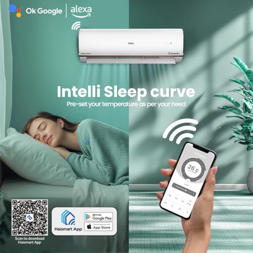 Image of Haier 1.5 Ton 4 Star Triple Inverter Smart Split AC (5250 Watts, Copper, Wi-Fi, 4-Way Swing, 7 in 1 Convertible, Frost Self Clean, HD Filter, Cools at 60C - HSU18K-PYFR4BN-INV, White)