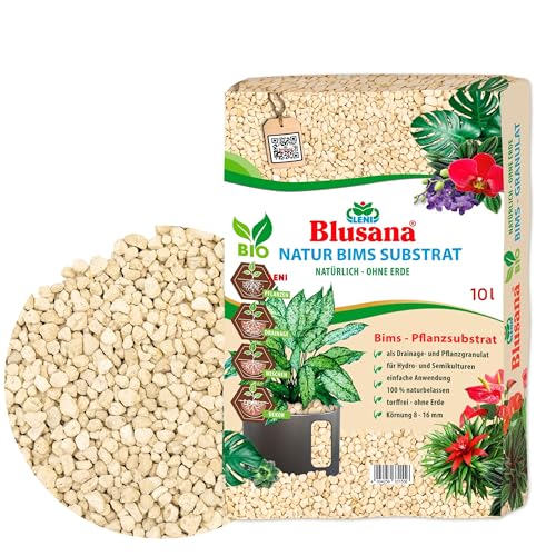 Blusana Bimsstein Pflanzsubstrat 10 Liter für Pflanzen natürliches Vulkangestein | mineralisches Granulat grobe Körnung 8-16 mm Hydrokultur Drainage Dekor