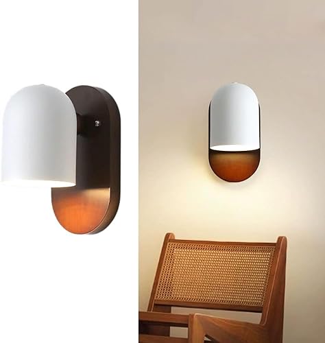 Miniatura 1 de Aplique de pared vintage de madera y metal blanco con cable E26E27, base para sala de estar, dormitorio, iluminación de noche