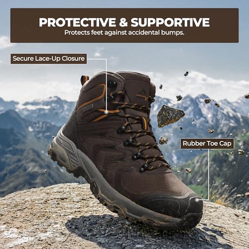 NORTIV 8 Men's Waterproof PRO Hiking Boots Outdoor Lightweight Non-Slip Arch Support Trekking Camping Ankle Boots Armadillo 3.0,Size 7.5,Brown,NMUMHB2508
