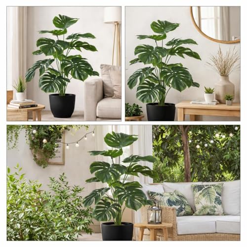 Image of Artificial Monstera Plant with Black Pot - 26 Inch (66 cm) Tall Faux Tropical Decorative Plant for Home, Office, Balcony & Living Room Decor
