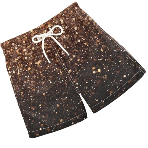 Pigsaly Boys Swim Trunks Dark Chocolate Brown Caramel Gradient Flashing Glitter Boys Board Shorts Swimsuit Swimwear S