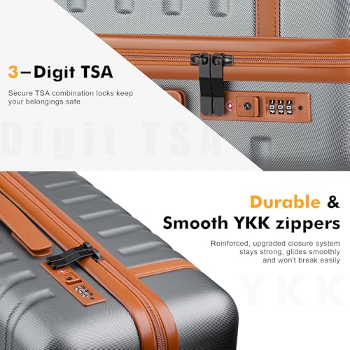 Image of Luggage Sets 3 Piece with Spinner Wheels, Lightweight PC Hardside Suitcase with TSA Lock & YKK Zippers, 20 Inch Carry On Luggage with Travel Bag for Men and Women, Grey