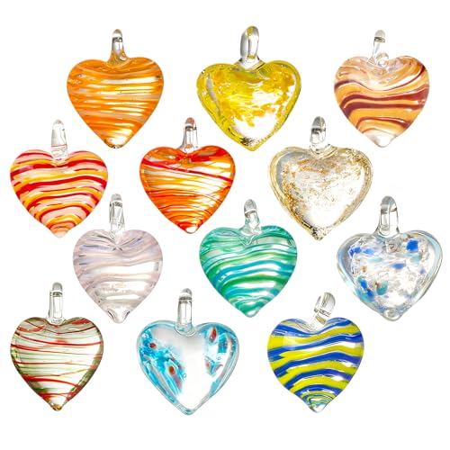 HDCRYSTALGIFTS 12Pcs Blown Glass Heart Ornaments...