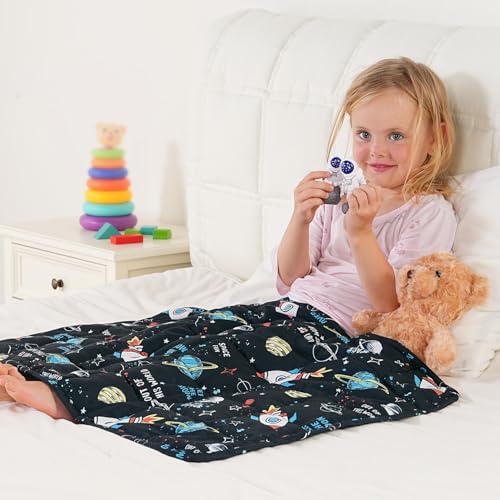 Kivik Soft Weighted Lap Blanket 2 lbs, Small Weighted Lap Pad, Breathable Heavy Throw Blankets for School Calming & Bed Sleeping, Machine Washable, 20 x 30 Inches, Universe Printing, Black